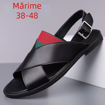 Sandale bărbați cu dungi — vârf deschis, respirante, anti-alunecare, închidere slip-on cu bandă elastică, talpă din cauciuc