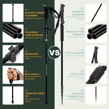 Baston de trekking din aliaj, 7 în 1, pliere, închidere rapidă