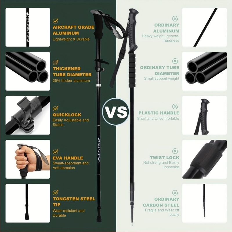 Baston de trekking din aliaj, 7 în 1, pliere, închidere rapidă