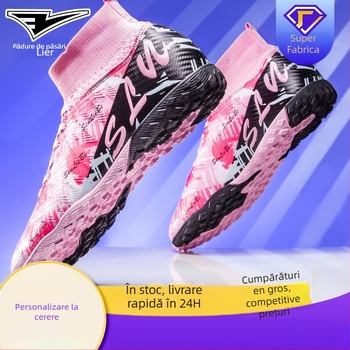 Pantofi de fotbal pentru iarbă cu țepi – gleznă înaltă, partea superioară din plasă, talpă din cauciuc antiderapant