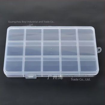 Cutie de depozitare pentru birou cu 15 compartimente, din plastic transparent, cu capac și mâner, capacitate 1 L