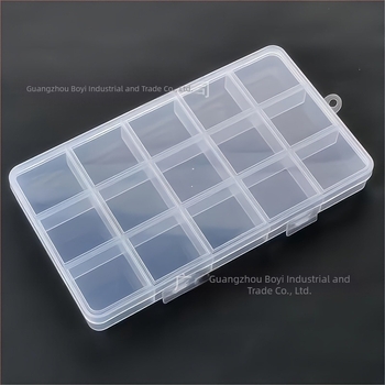 Cutie de depozitare pentru birou cu 15 compartimente, din plastic transparent, cu capac și mâner, capacitate 1 L