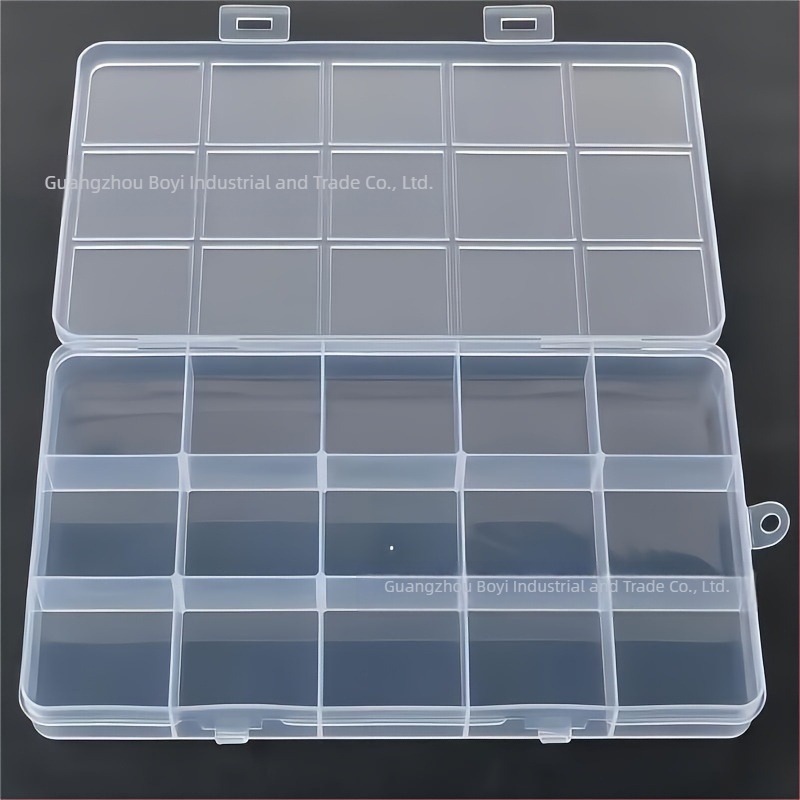 Cutie de depozitare pentru birou cu 15 compartimente, din plastic transparent, cu capac și mâner, capacitate 1 L