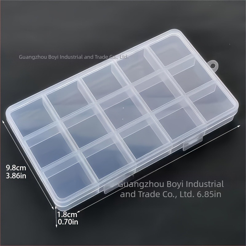 Cutie de depozitare pentru birou cu 15 compartimente, din plastic transparent, cu capac și mâner, capacitate 1 L