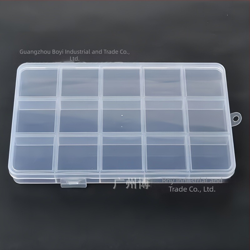 Cutie de depozitare pentru birou cu 15 compartimente, din plastic transparent, cu capac și mâner, capacitate 1 L