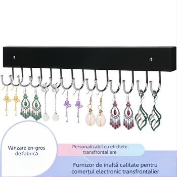 Cuier de perete cu 14 cârlige, lemn, stil minimalist modern, încărcare 3–5 kg