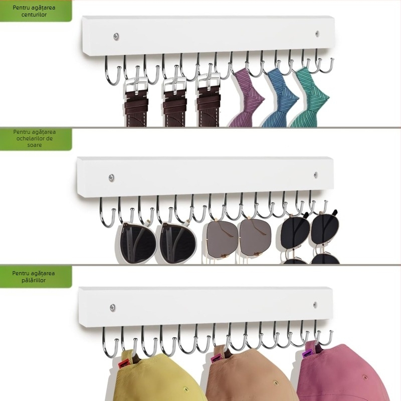 Cuier de perete cu 14 cârlige, lemn, stil minimalist modern, încărcare 3–5 kg