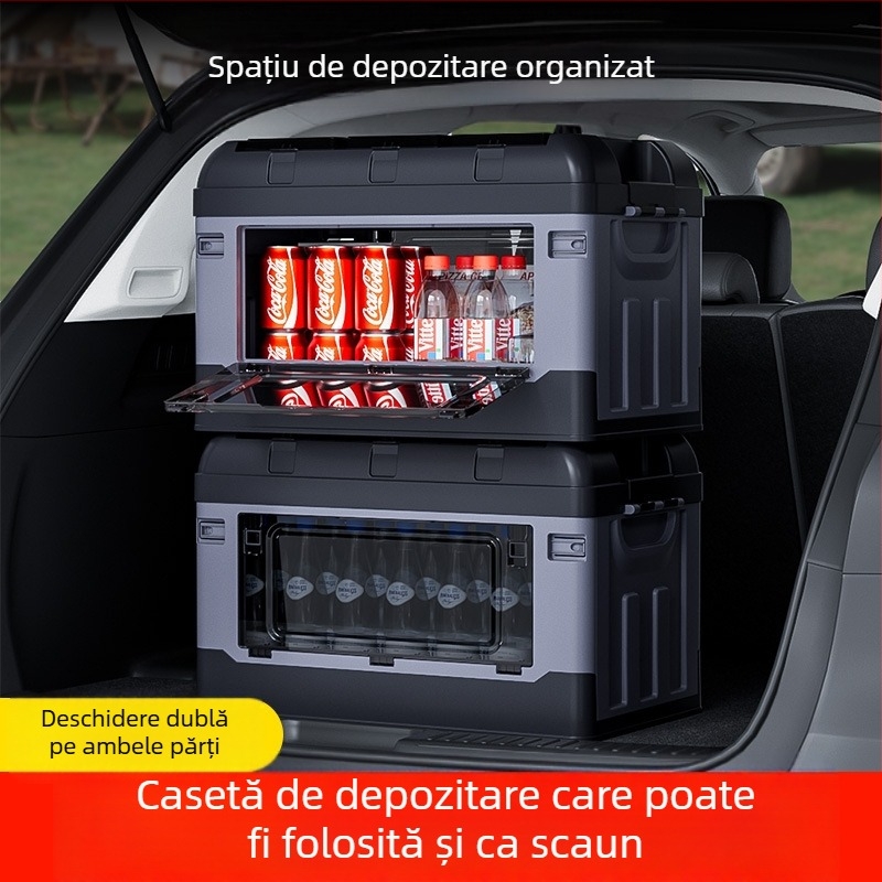 Cutie de depozitare portbagaj - pliabilă, deschidere laterală, din piele, cu potrivire universală