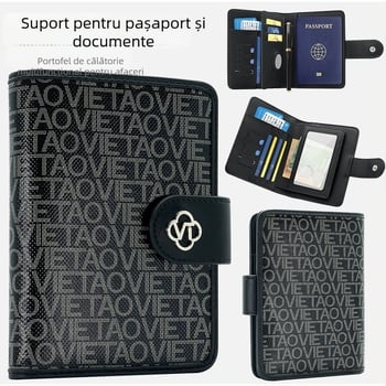 Husă din piele PU pentru pașaport și carduri cu închidere, cu multiple spații pentru carduri, unisex, model cu litere