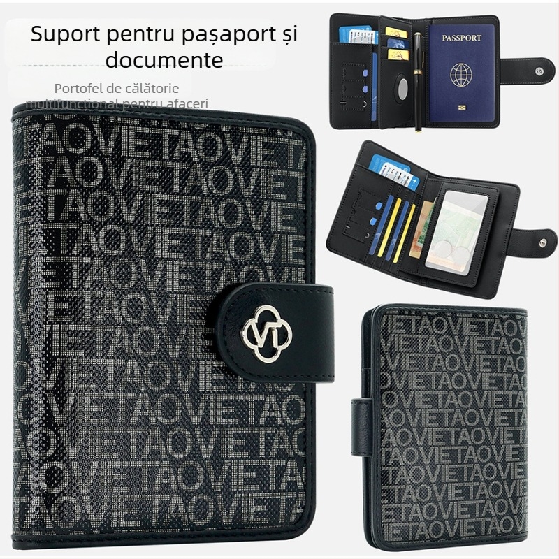 Husă din piele PU pentru pașaport și carduri cu închidere, cu multiple spații pentru carduri, unisex, model cu litere