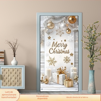 Banner pentru ușă cu temă de Crăciun, design cu sac de cadouri, țesătură poliester, fără băț de steag
