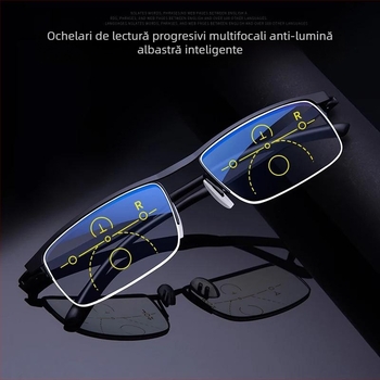 Ochelari de citit cu lentile din rășină, ramă metalică semi-încadrată, formă pătrată