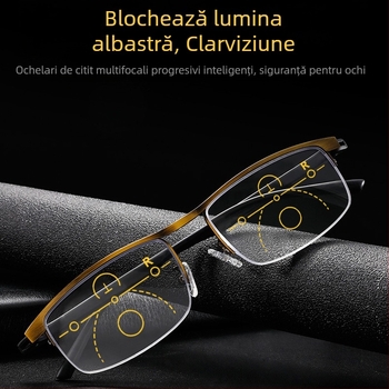 Ochelari de citit cu lentile din rășină, ramă metalică semi-încadrată, formă pătrată