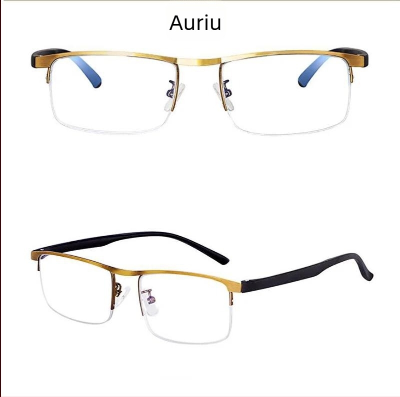 Ochelari de citit cu lentile din rășină, ramă metalică semi-încadrată, formă pătrată