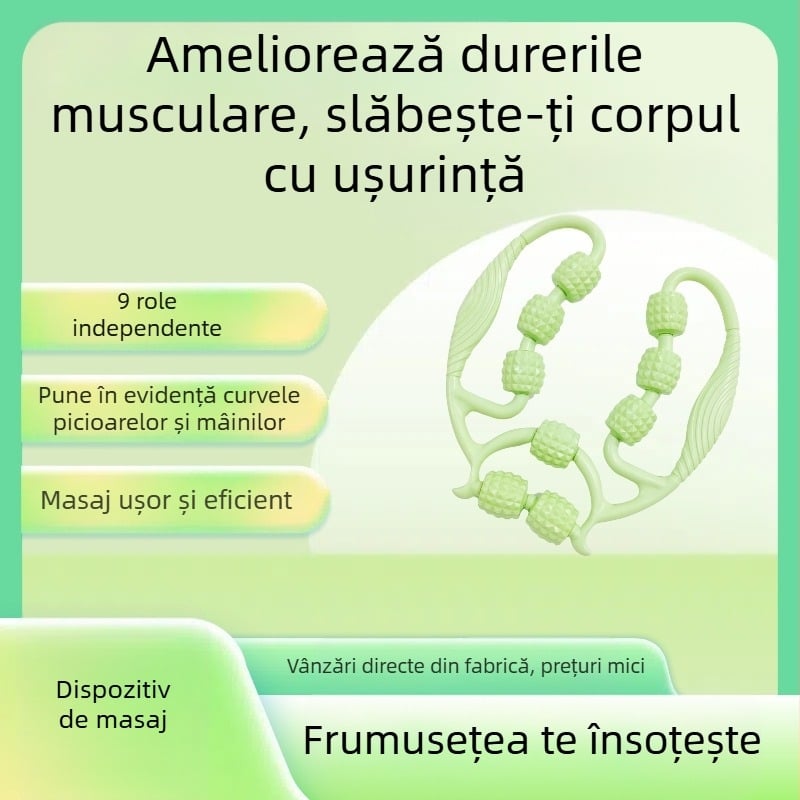 Rulou de masaj pentru picioare, portabil, cu inel de nouă role – relaxarea mușchilor, fitness în interior