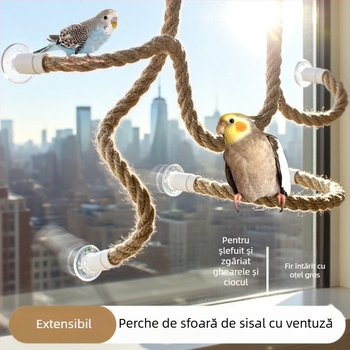 Jucărie de cățărare pentru păsări din sfoară de iută, cu ventuză, pentru păsări adulte, accesoriu pentru cușcă