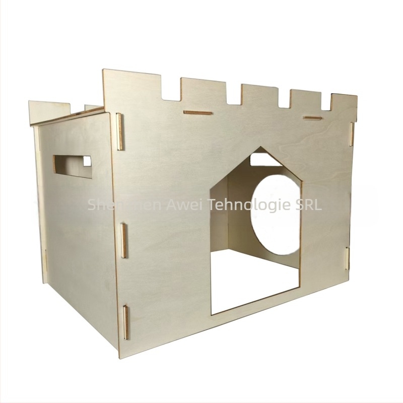 Cuib de animale de companie din lemn cu balcon spațios și castel ascuns - qp-1008