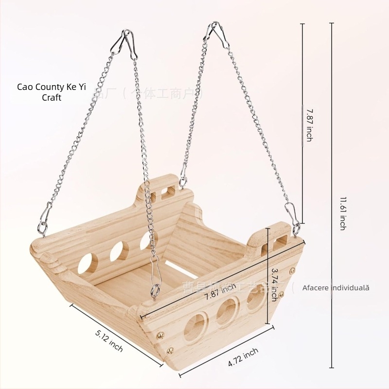 Raft de perete din lemn cu balansoar pentru rozătoare: casă pentru hamster, accesorii pentru cușcă și jucării din lemn