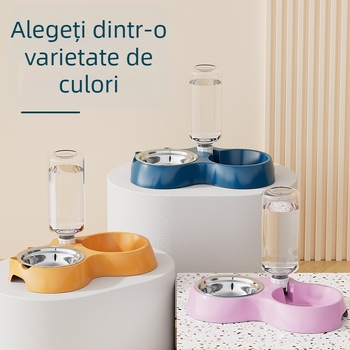 Hrănitor automat pentru pisici și bol de apă din oțel inoxidabil, model 00089613, marca Qiang Hong