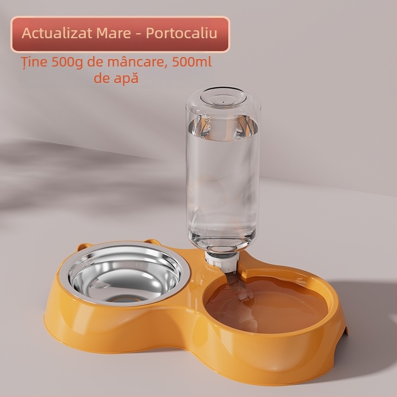 Hrănitor automat pentru pisici și bol de apă din oțel inoxidabil, model 00089613, marca Qiang Hong