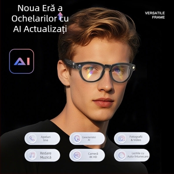 Ochelari inteligenți cu cameră de 8 MP, stocare internă 4 GB, traducere AI în timp real, purtare pe cap, compatibil Android și iOS
