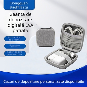 Geantă de stocare digitală EVA pătrată, personalizată, pentru cabluri, căști cu fir și încărcătoare (Material: EVA + țesătură cu fulgi de zăpadă; Proces: presare rotativă la cald; Capacitate: 2 kg; Model: 8×8×4; Utilizare: stocare digitală mică)