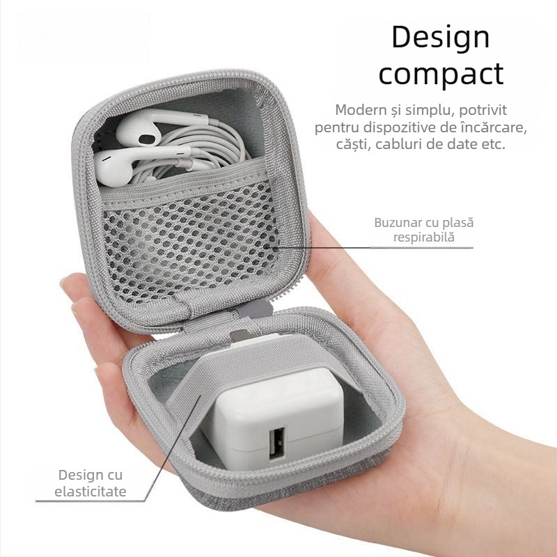Geantă de stocare digitală EVA pătrată, personalizată, pentru cabluri, căști cu fir și încărcătoare (Material: EVA + țesătură cu fulgi de zăpadă; Proces: presare rotativă la cald; Capacitate: 2 kg; Model: 8×8×4; Utilizare: stocare digitală mică)