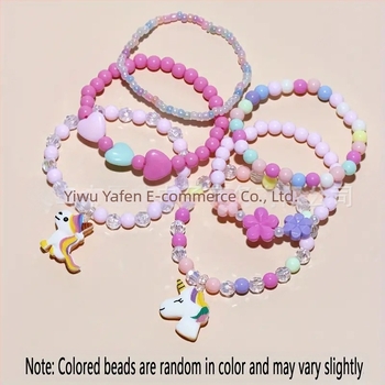 Brățară acrilică handmade cu unicorn și mărgele pentru copii