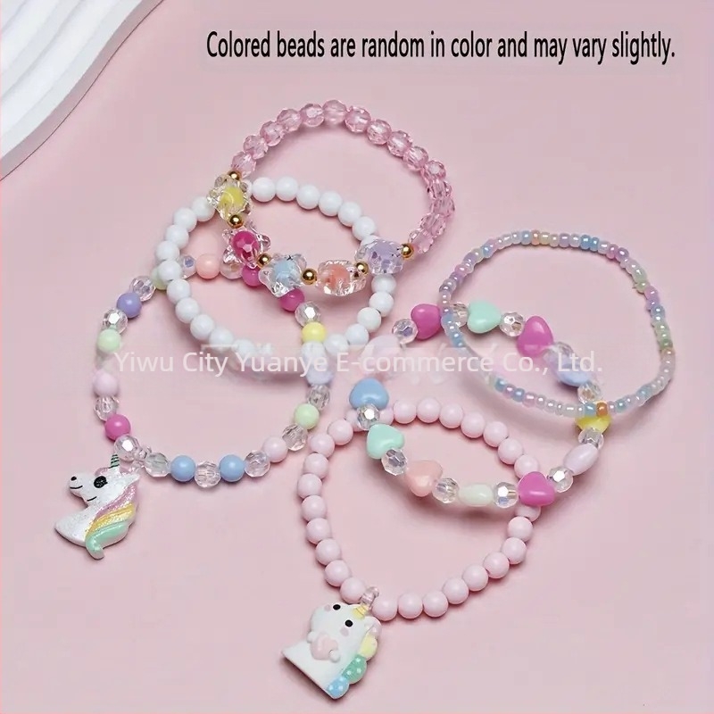 Brățară acrilică handmade cu unicorn și mărgele pentru copii