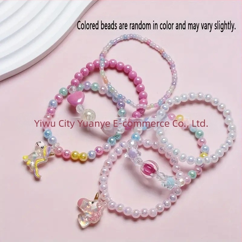 Brățară acrilică handmade cu unicorn și mărgele pentru copii