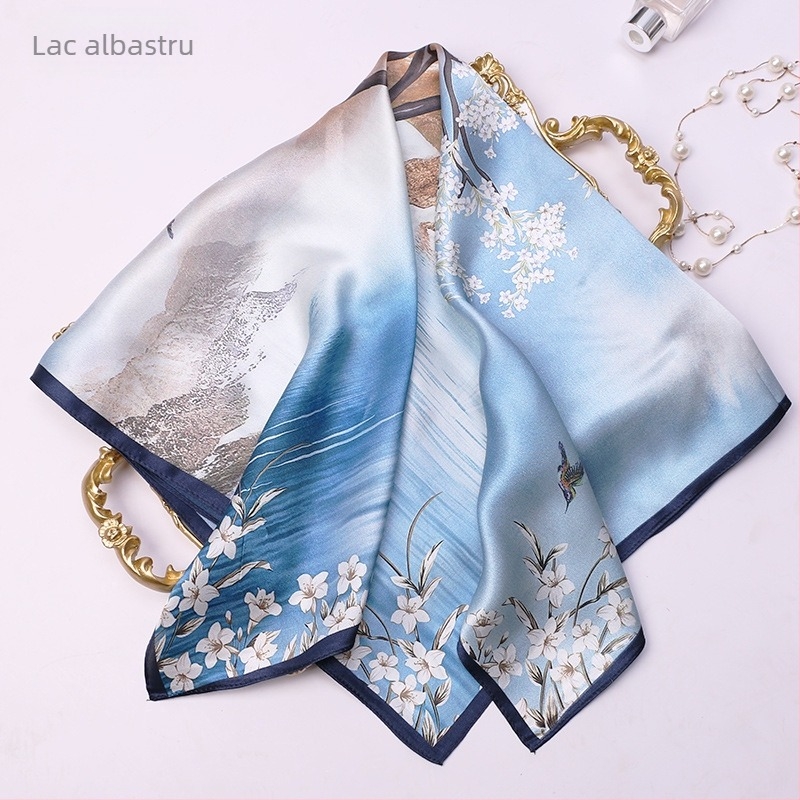 Șal pătrat din mătase, 100% mătase, țesătură simplă, accesoriu de vară