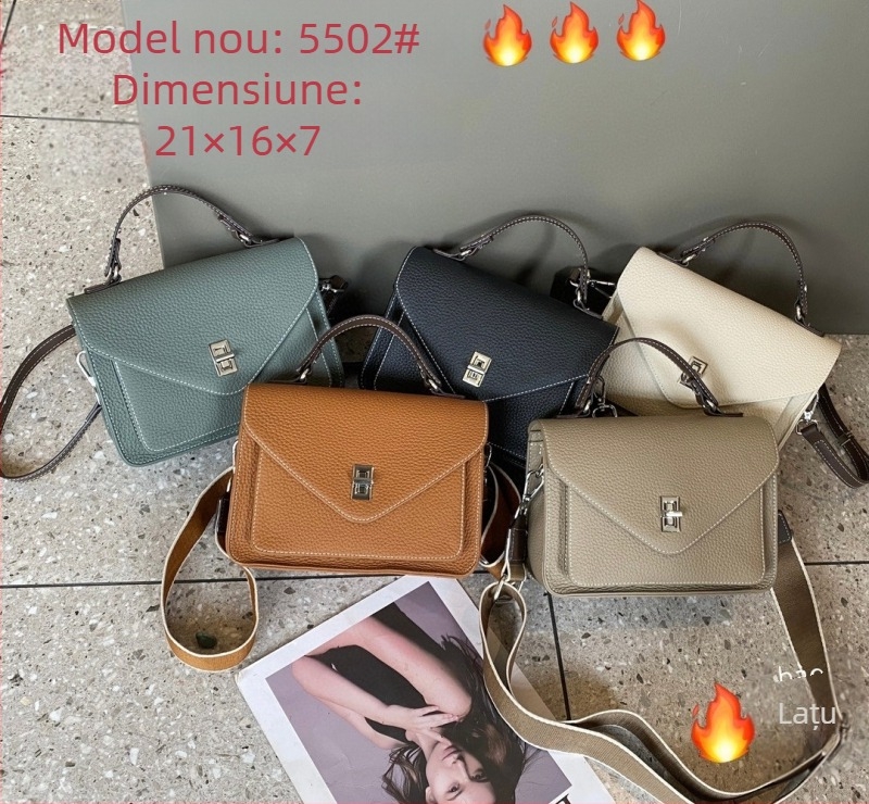 Geantă messenger din piele naturală, stil street, geantă tip envelope, închidere cu capac, formă orizontal pătrată