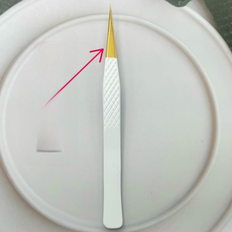 Pensetă pentru gene – vârf ascuțit, antistatice, din oțel inoxidabil