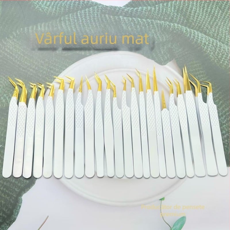 Pensetă pentru gene – vârf ascuțit, antistatice, din oțel inoxidabil