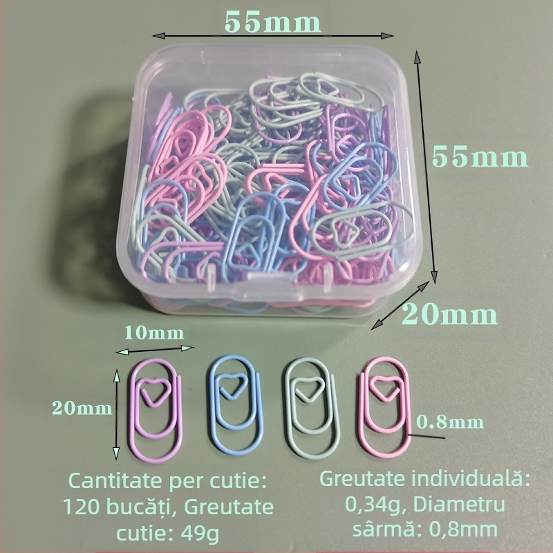 Clipuri metalice mici în formă de inimă, în cutie, model Mini Love Paper Clip