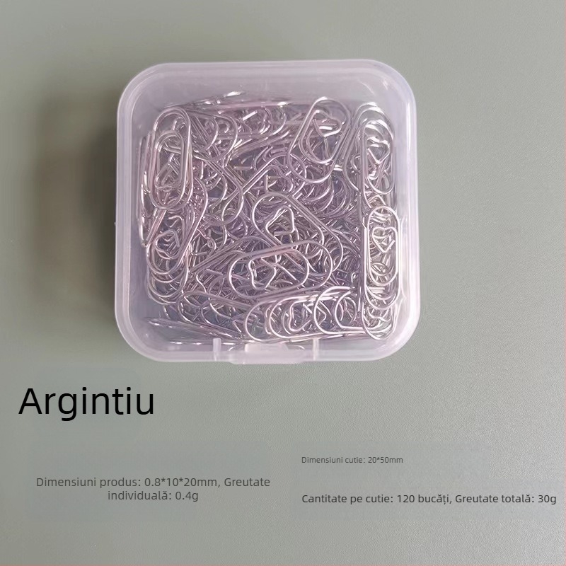 Clipuri metalice mici în formă de inimă, în cutie, model Mini Love Paper Clip