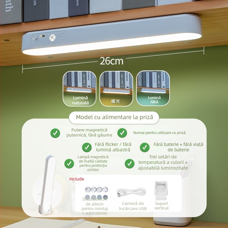Lampă de studiu pentru birou cu protecție a ochilor, telecomandă, temperaturi de culoare variabile, baterie încorporată, lampă de învățare