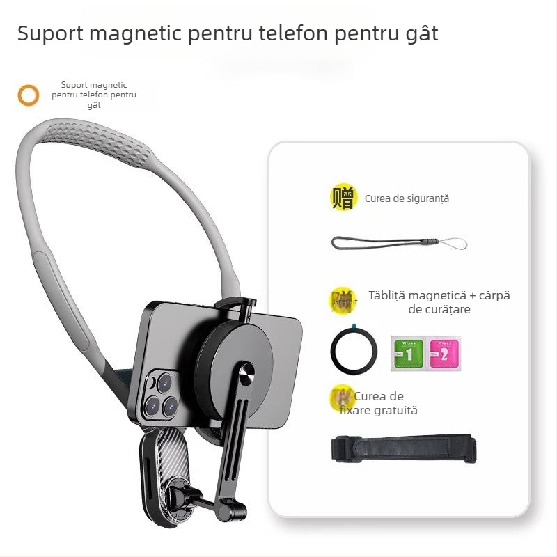 NOZI suport de gât pentru cameră sport – vedere în prima persoană, captură 360° cu telefon, corp din aliaj, suport personalizare și stabilizare a imaginii