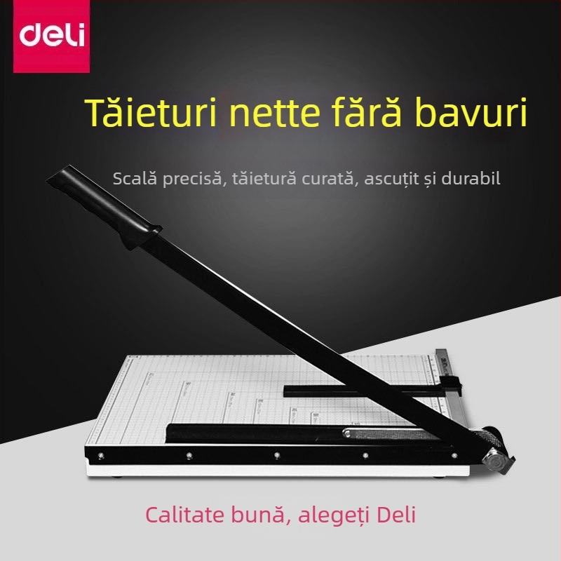 Deli tăietor de hârtie manual, construcție din lemn și metal, lamă din oțel, pentru carduri de afaceri și fotografii