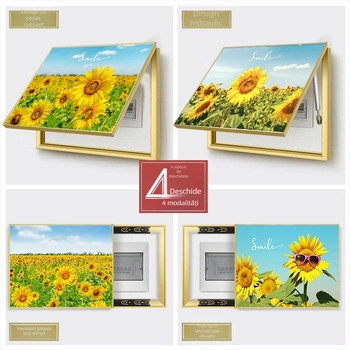 Tablou decorativ cu floarea soarelui pentru cutia de contoare electrice – stil modern minimalist, înrămat într-o ramă metalică