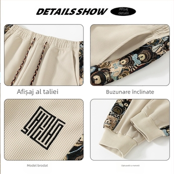 Pantaloni sport bărbați cu panouri, talie elastică, toamnă 2024, talie medie, poliester 97%