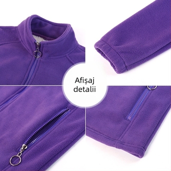 Geacă de damă cu guler înalt și căptușeală fleece – caldă, casual, fermoar în față, buzunar interior, poliester, mâneci lungi, primăvara 2023