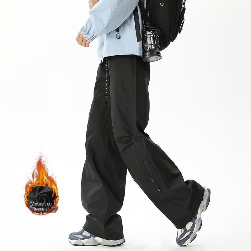 Pantaloni de drumeție impermeabili, unisex, croială dreaptă, talie medie, căptușeală Velur, micro-elasticitate