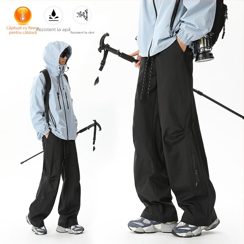 Pantaloni de drumeție impermeabili, unisex, croială dreaptă, talie medie, căptușeală Velur, micro-elasticitate