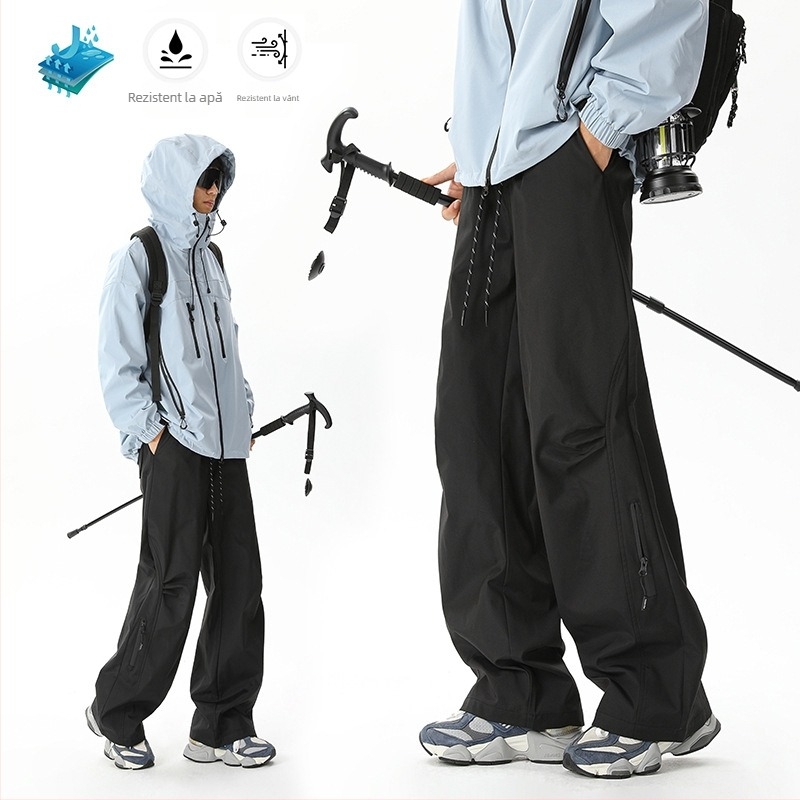 Pantaloni de drumeție impermeabili, unisex, croială dreaptă, talie medie, căptușeală Velur, micro-elasticitate