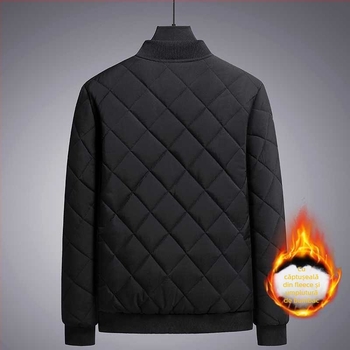 Jachetă bărbați cu guler înalt, croială Slim, căptuțită cu fleece, pentru iarnă, închidere cu un nasture