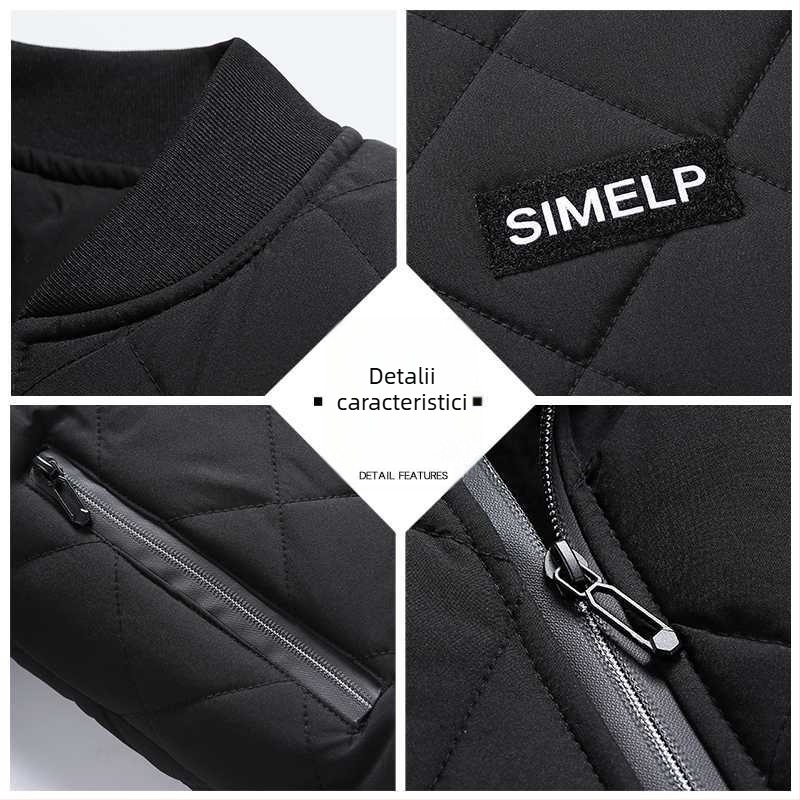 Jachetă bărbați cu guler înalt, croială Slim, căptuțită cu fleece, pentru iarnă, închidere cu un nasture