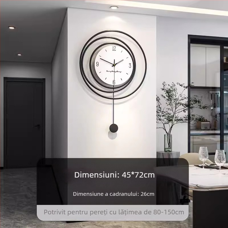 Ceas de perete metalic, modern, model YH323, cadran din sticlă organică, analog, alimentare cu baterii, mișcare sweep, pentru living, dormitor, birou