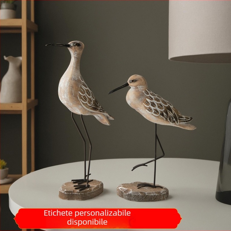 Decor de birou: pasăre marină din lemn masiv – stil mediteranean, finisaj lucios, execuție semi-manuală și semi-mecanică