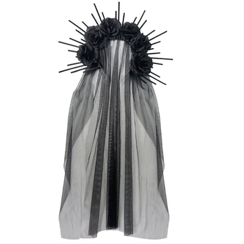 HOWAWAY Coroană pentru cap cu trandafiri negri — nylon, lucrată manual, stil retro literar, accesorii pentru cap pentru femei